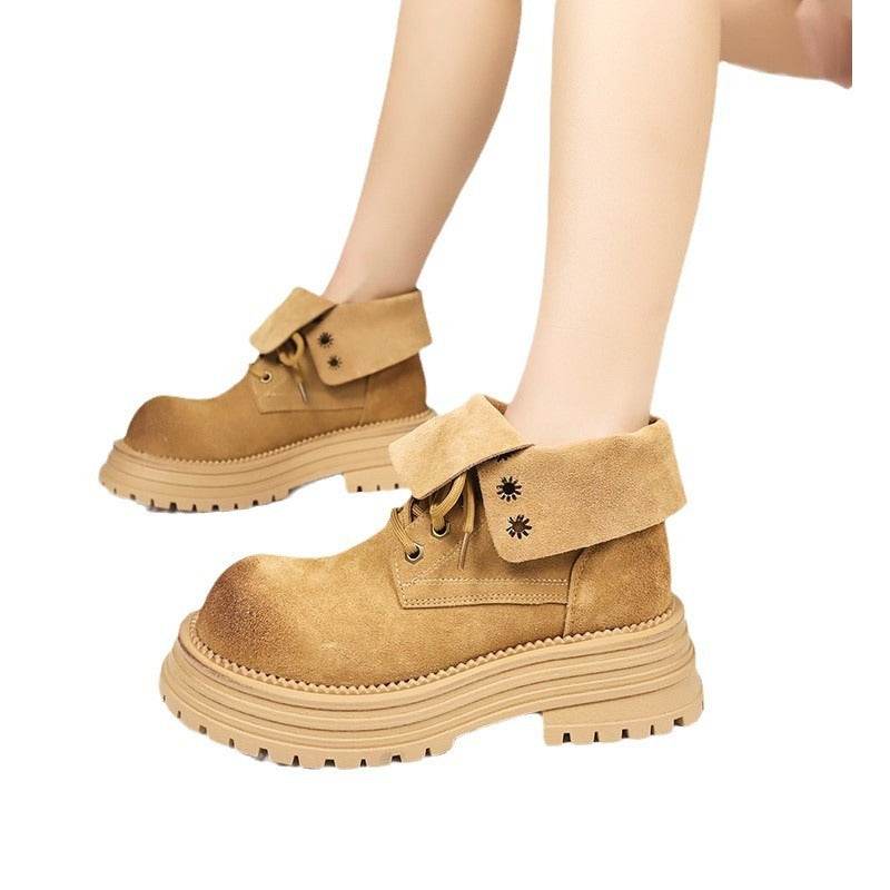 Distressed Thick Bottom Mid-calf Vintage Martin Boots - Mubimart