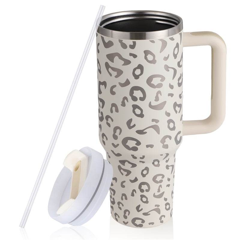 40oz Straw Coffee Mug With Handle Portable Car Stainless Steel Water Bottle Large Capacity Travel Bisphenol A Free Mug - Mubimart