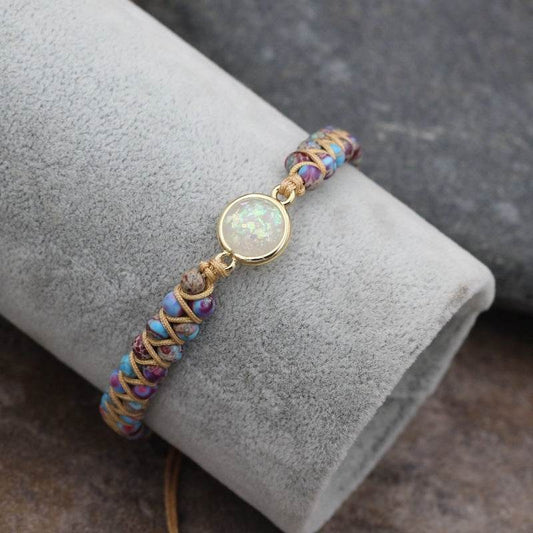Natural Stone Bracelet for Women Round Crystal Bracelet Bangle Double Beads Yoga Bracelet - Mubimart