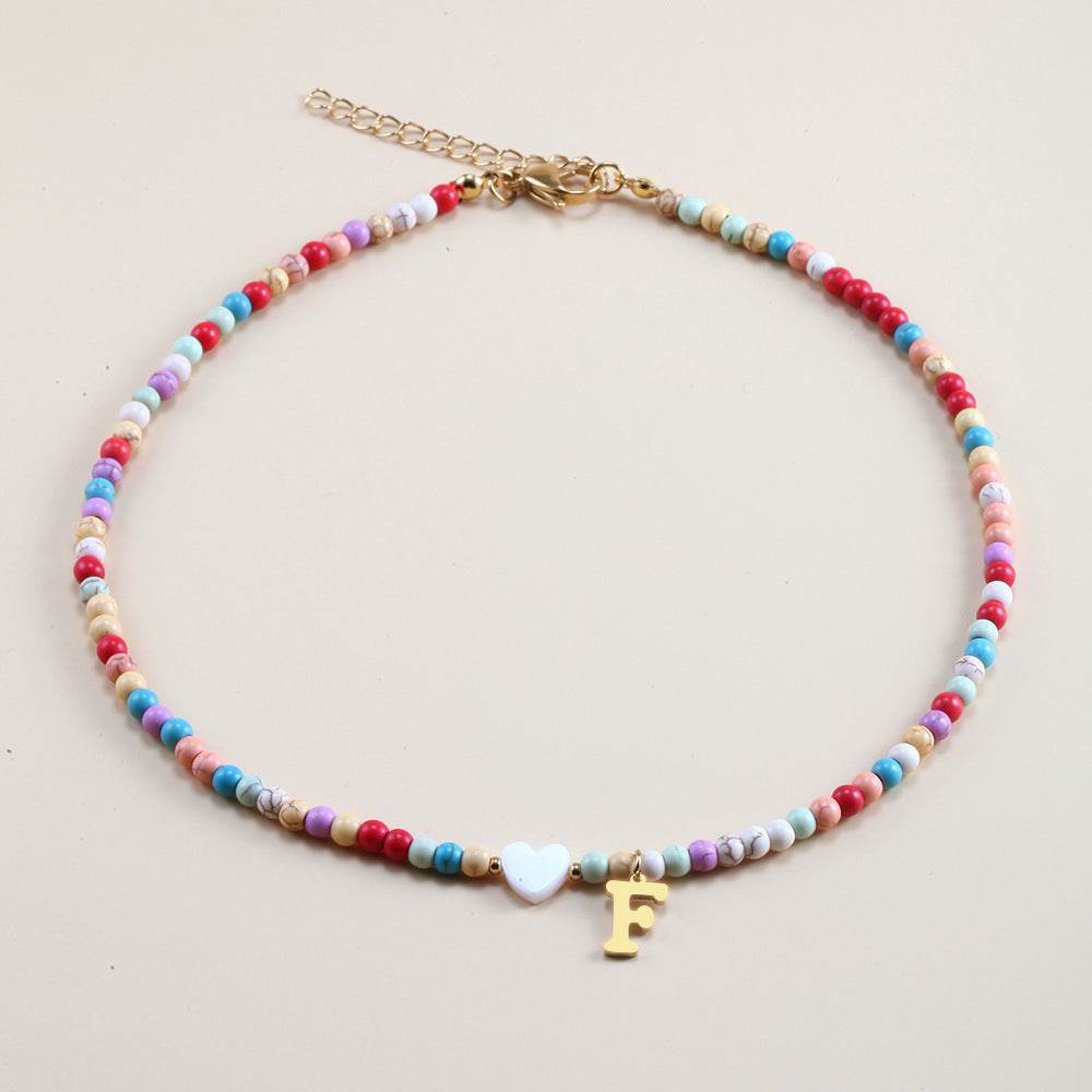 Colorful Beads Initial Choker For Women Stainless Steel Lett - Mubimart