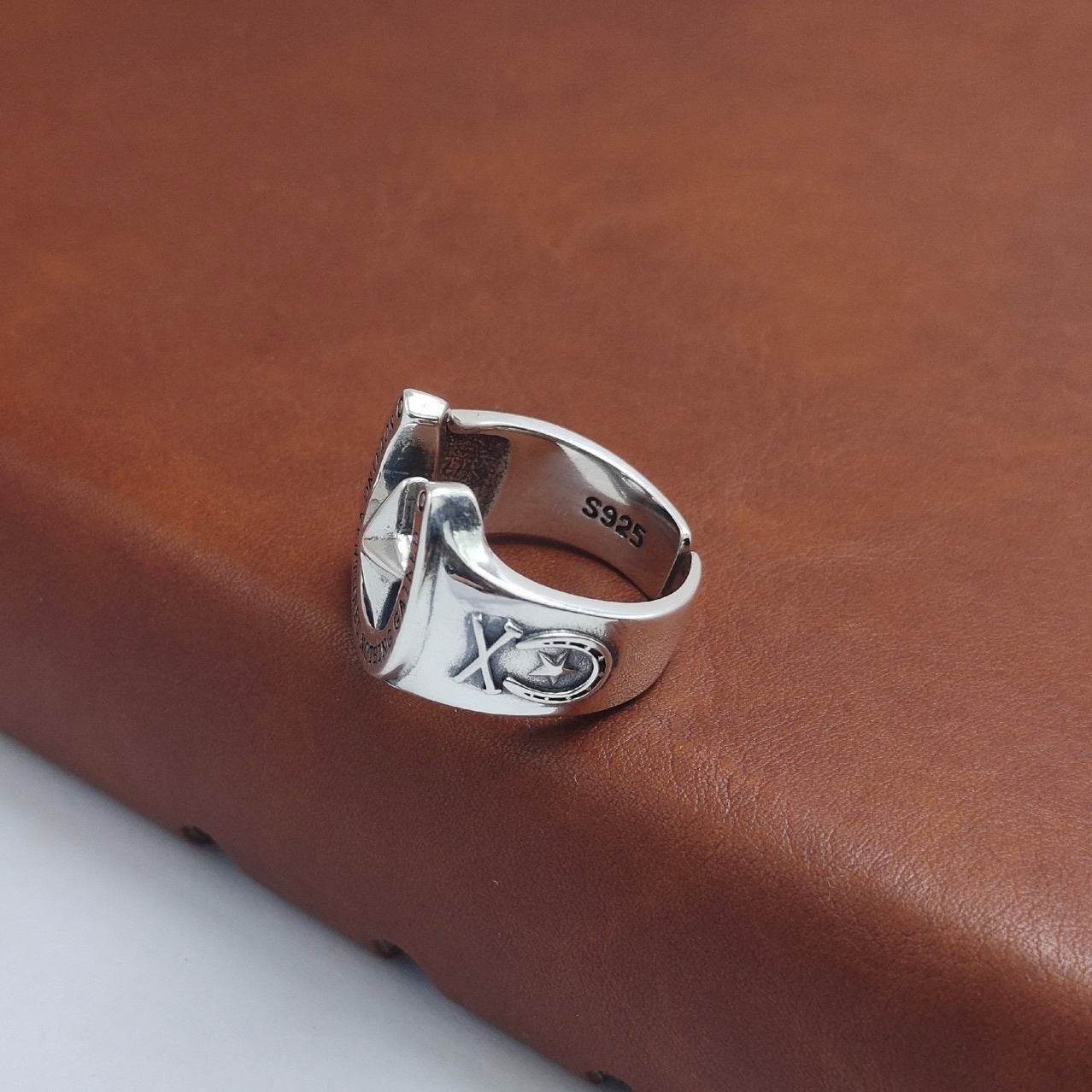 S925 Sterling Silver Pentagram Ring Men - Mubimart