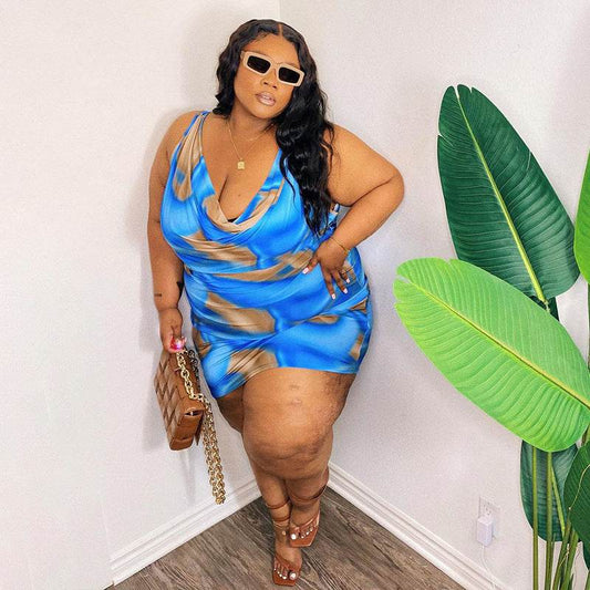 Summer Casual Printed Loose Plus Size Dress - Mubimart