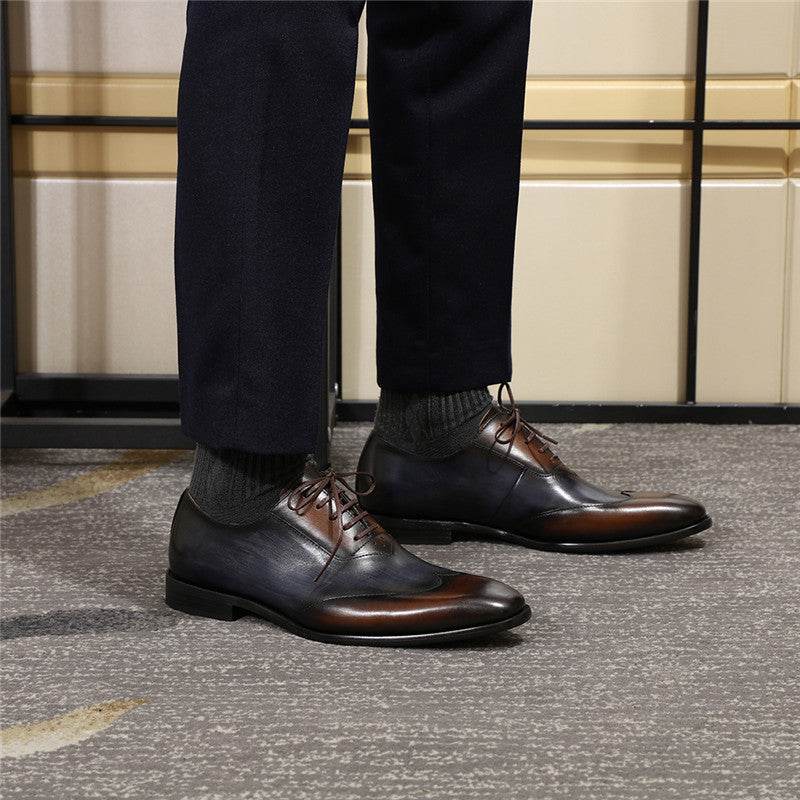 Leather Shoes Men's Wingtip Color Matching Oxford Toe Layer Cowhide - Mubimart