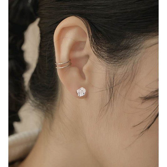 Silver Stud Earrings For Women Camellia Design Earrings - Mubimart