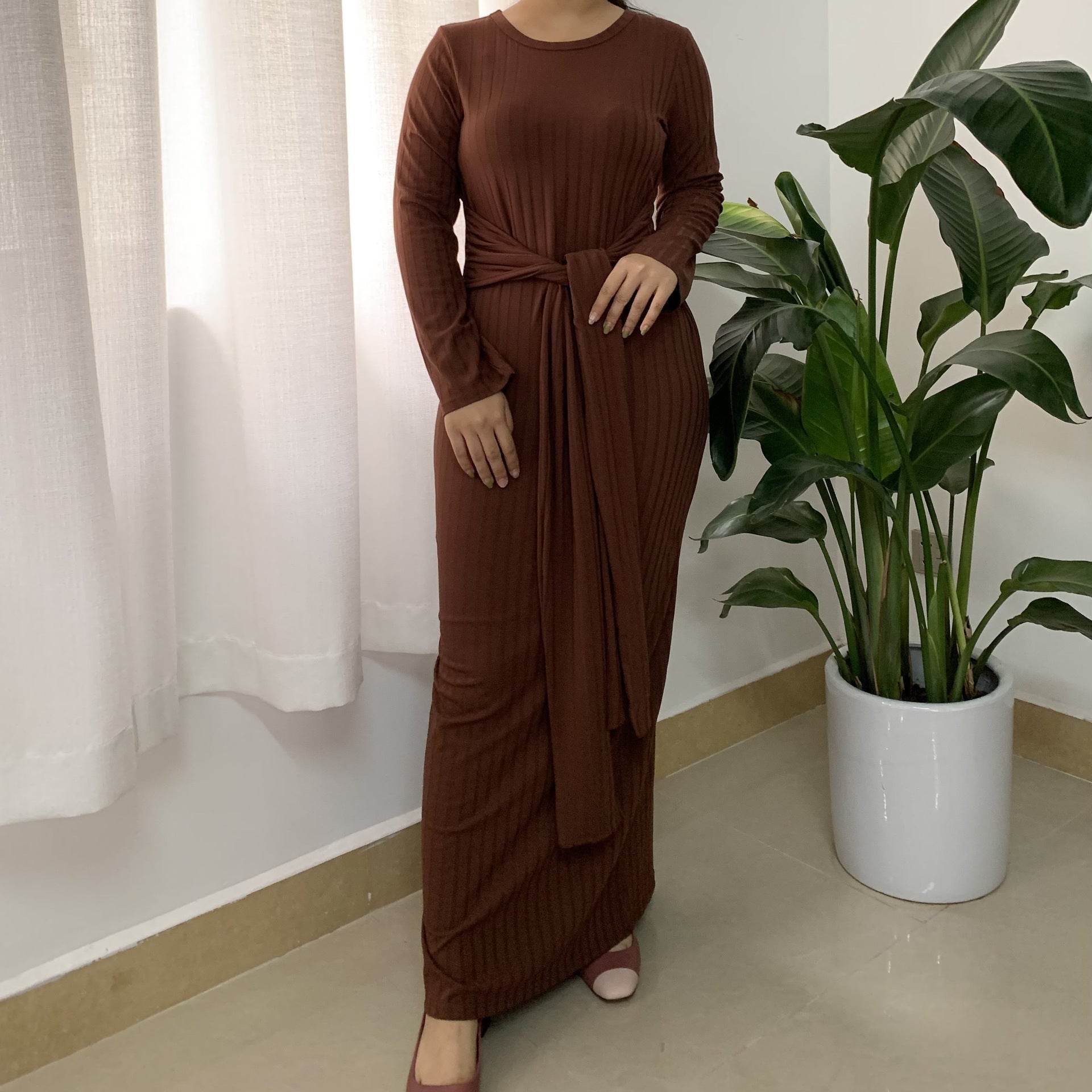 Middle East Dubai Robe Plus Size Knitted Muslim Dress - Mubimart