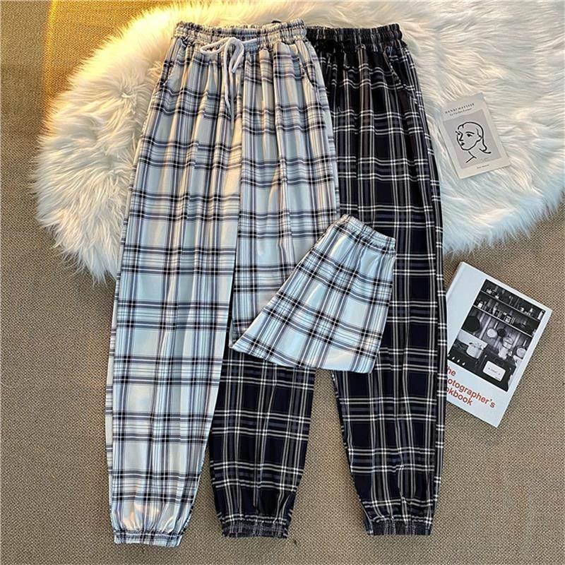 Plaid Pants Women's Casual Jogger Pants Fashion Loose Street Harem Pants - Mubimart