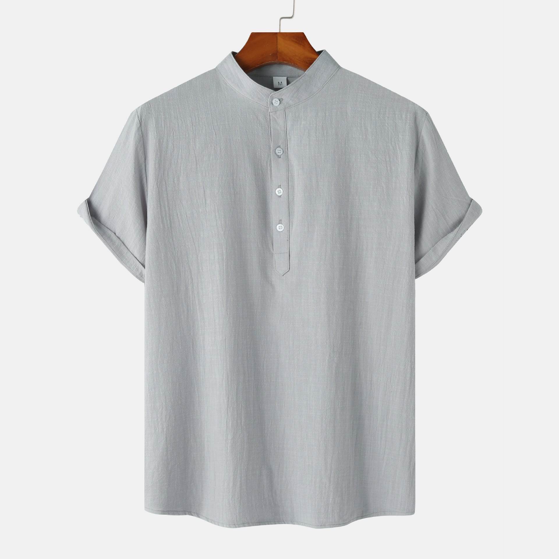 Casual Solid Color Shirt Short Sleeve Shirt Beach T-Shirt Tops Summer Mens Clothing - Mubimart