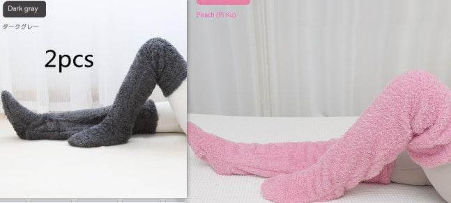 Over Knee High Fuzzy Long Socks Winter Warm Cold Leg Knee Joint Cold-proof Stockings Home Floor Sleeping Socks - Mubimart