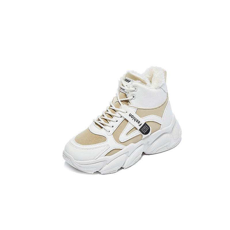 Fleece-lined Clunky Sneaker Women's Warm High Top Sneakers - Mubimart