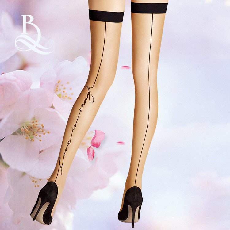 Knee High Socks New Jacquard Letter Back Vertical Line Stockings - Mubimart -  