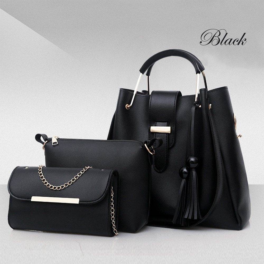 Women 3Pcs Or Set Handbags PU Leather Shoulder Bags Casual Tote Bag Tassel Metal Handle Designer Composite Bags - Mubimart