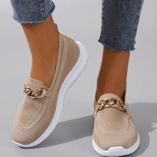 Chain Flats Shoes Women Mesh Sports Walking Shoes - Mubimart