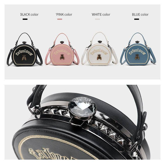 Bee embroidered small round satchel - Mubimart