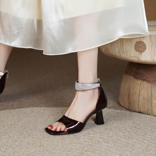 Patent Leather Toe Comfort Sandals - Mubimart