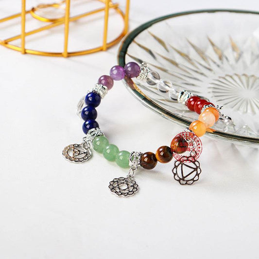 Natural Gemstone Silver Plated Rainbow Color Bracelet - Mubimart