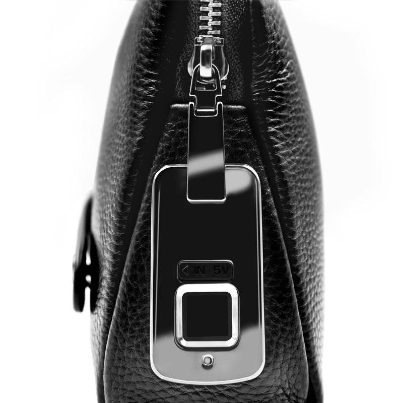 Mens Wallet Fingerprint Lock Bag First Layer Cowhide Business Handbag Men Fashion Fingerprint Men Bag - Mubimart