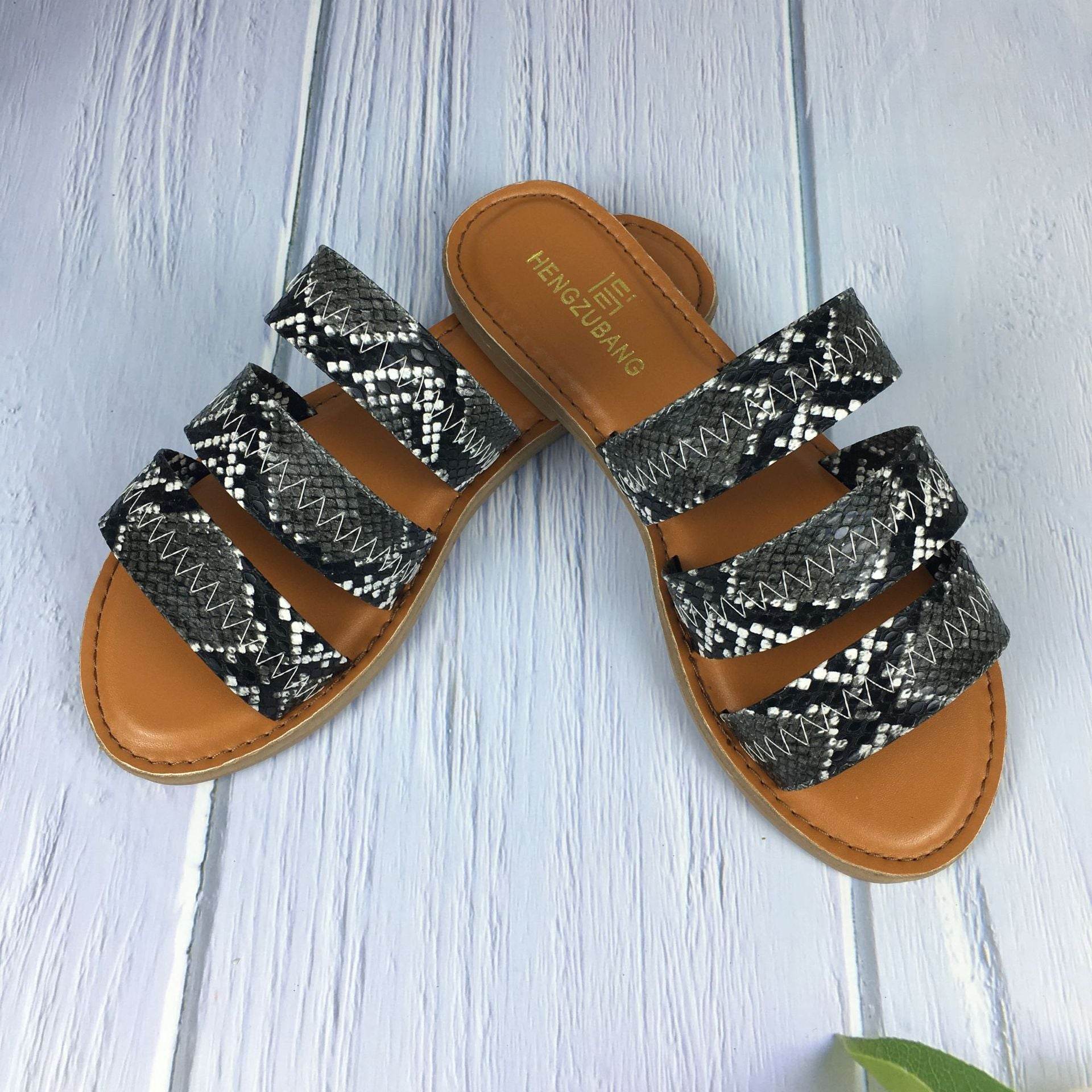 Snakeskin Flat Sandals - Mubimart
