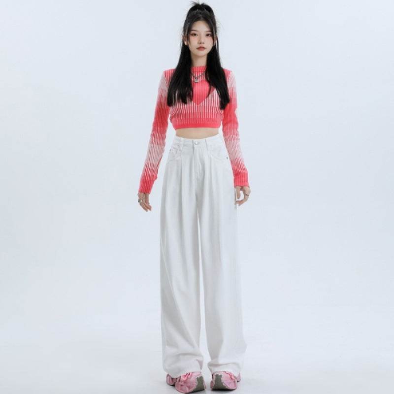 Retro High Waist Wide Leg Jeans For Women - Mubimart