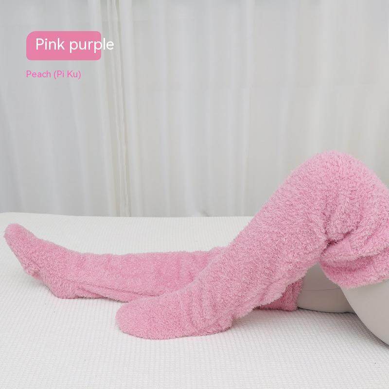 Over Knee High Fuzzy Long Socks Winter Warm Cold Leg Knee Joint Cold-proof Stockings Home Floor Sleeping Socks - Mubimart