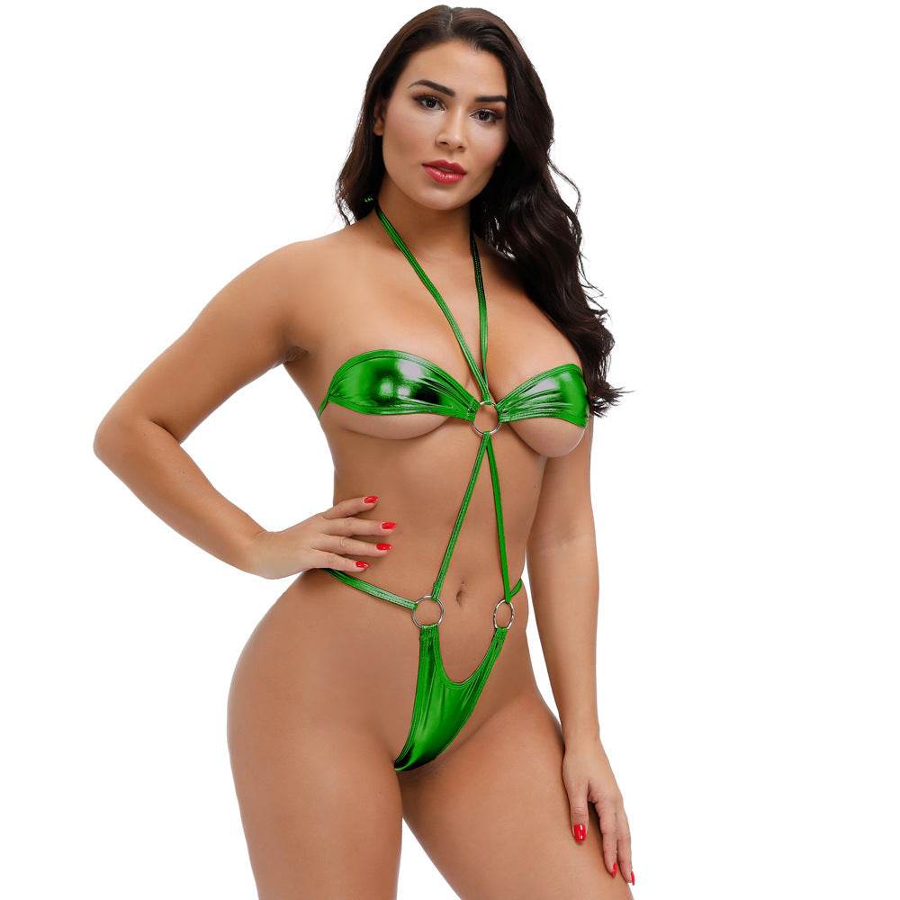 Seaside Imitation Leather Three-Point Bikini Bra T-Shirt Tie Suit Size Women - Mubimart