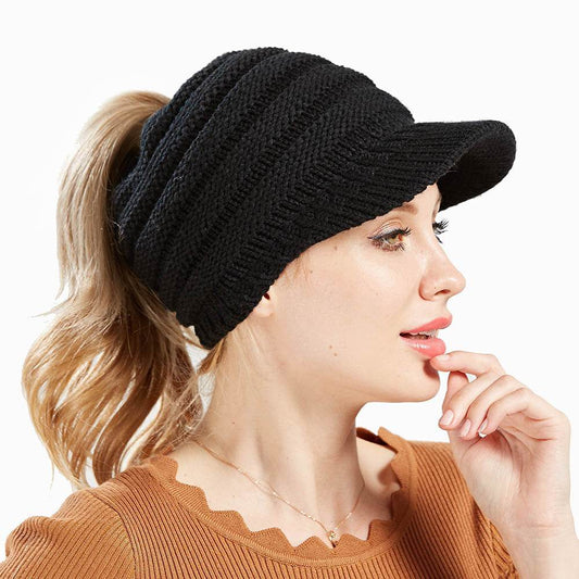 Women Ponytail Beanies Autumn Winter Hats Female Soft Knitting Caps Warm Ladies Skullies - Mubimart