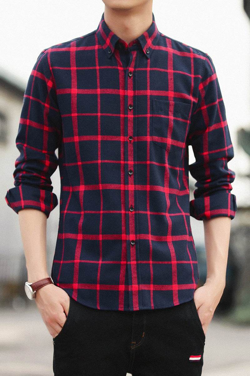 Flannel printed plaid shirt - Mubimart