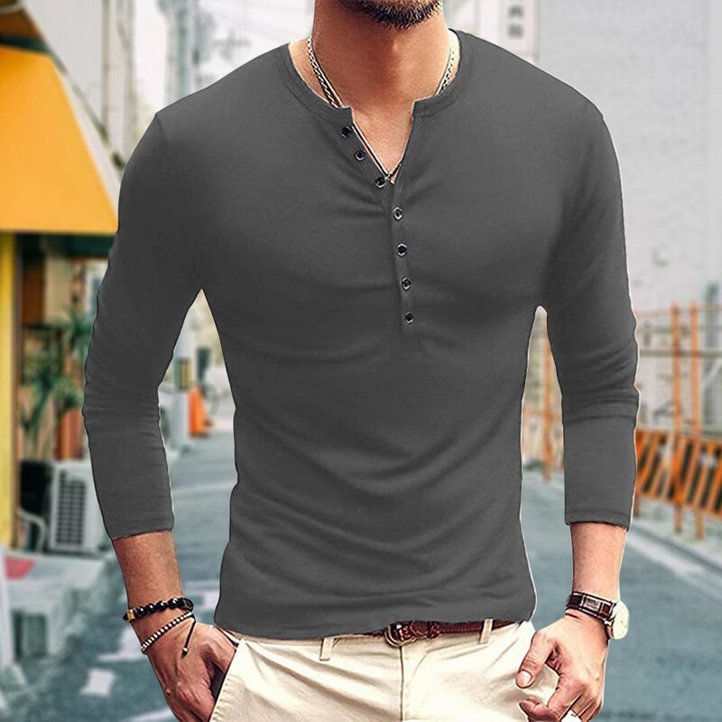 Korean MenS Slim Clamshell Pockets Long Sleeve T-Shirt