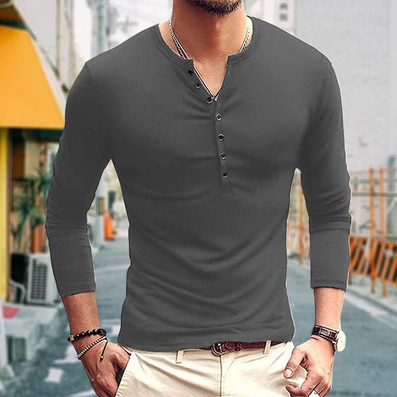 Korean MenS Slim Clamshell Pockets Long Sleeve T-Shirt - Mubimart