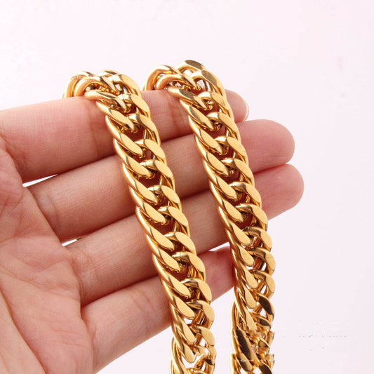 Mens Fashion Titanium Steel Gold Double Buckle Necklace - Mubimart