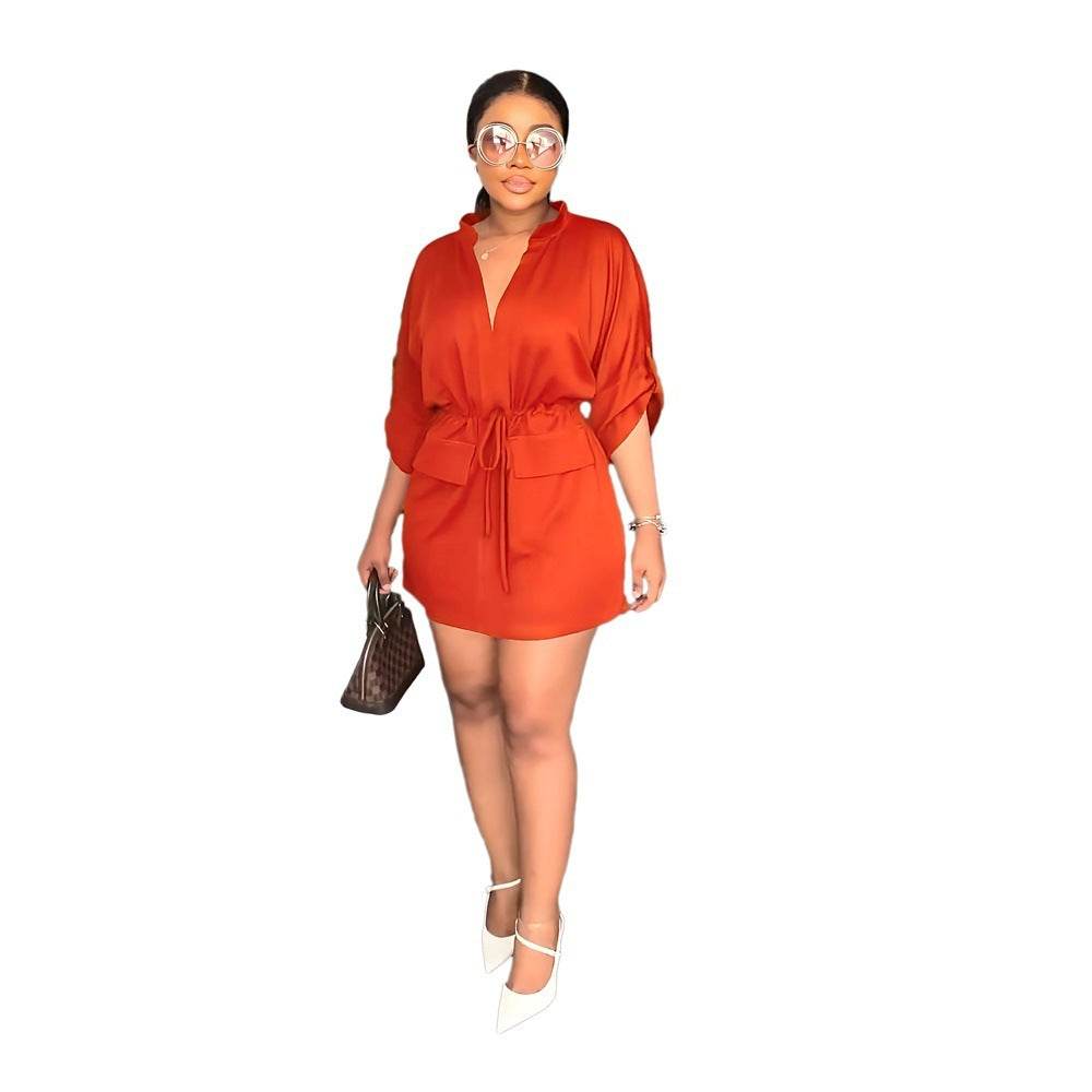 V-neck Loose Waist-tight Workwear Skirt - Mubimart