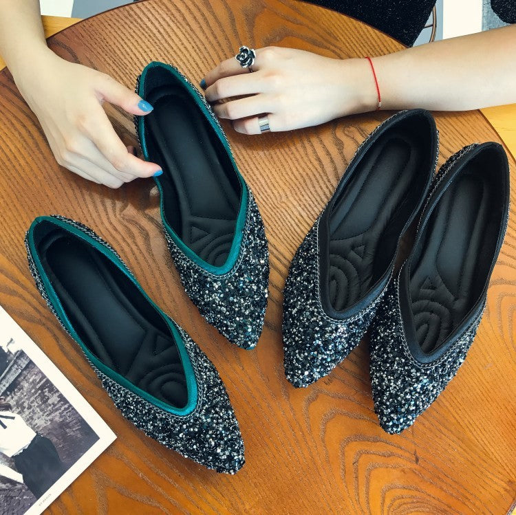 Sequins Flats Puntige Teen Platte Instappers