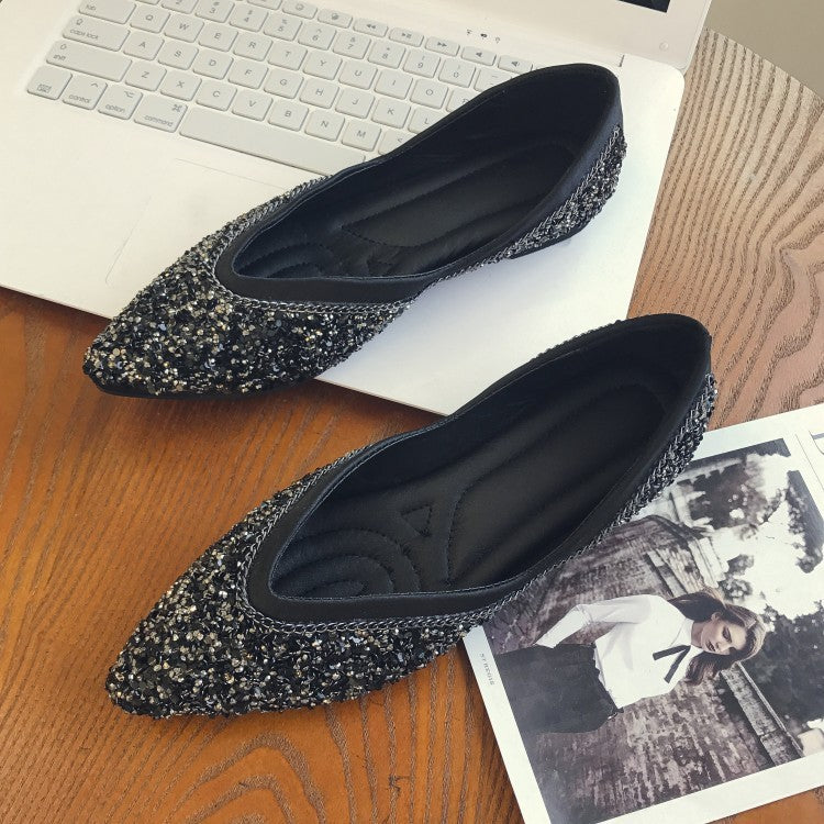 Sequins Flats Pointed Toe Flat Slip-on Shoes