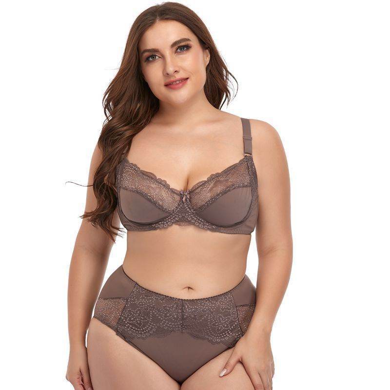 Plus Size Underwire Lace Trim Lingerie - Mubimart