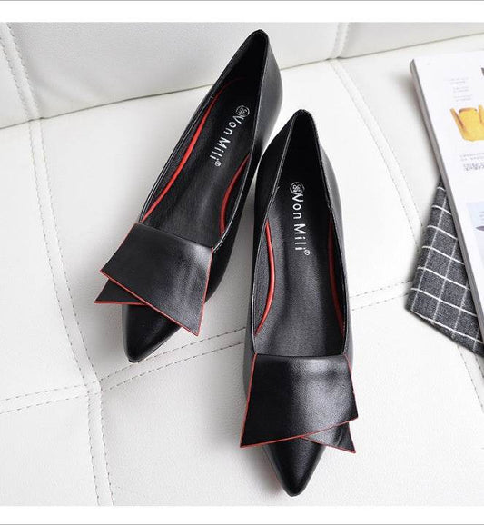 Pointed Single Shoes Female Low Heel Flat Bottom With Shallow Mouth Thick With Boat Shoes Scoop Shoes - Mubimart