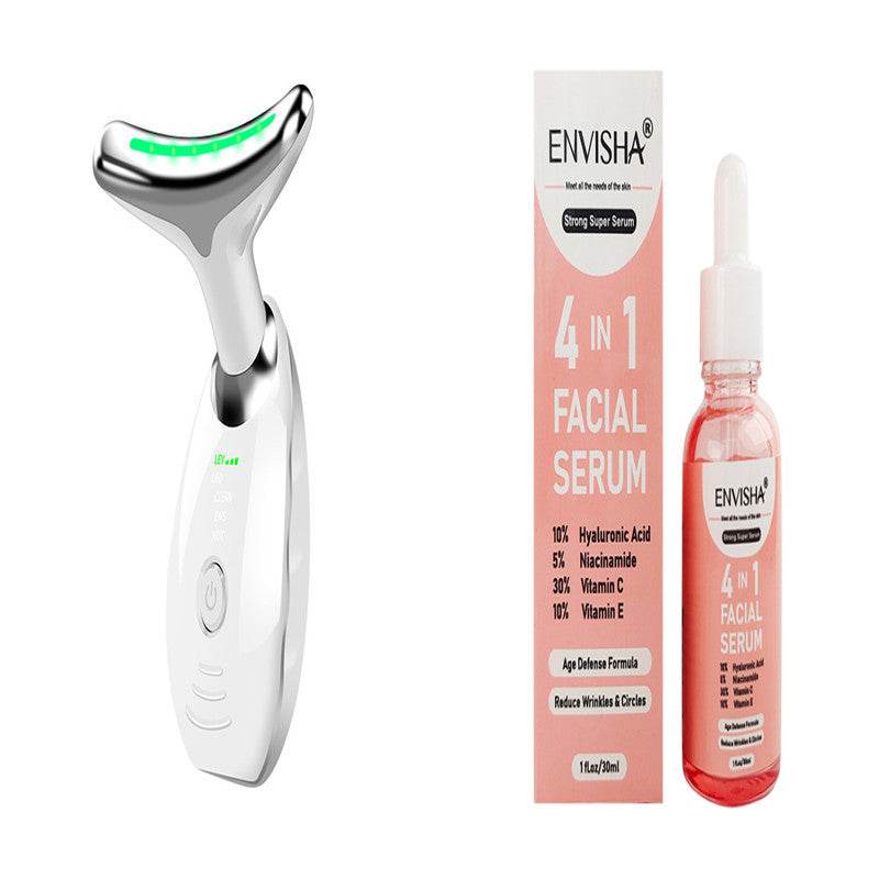 Neck Face Beauty Device Colorful LED Photon Therapy Skin Tighten Reduce Double Chin Anti Wrinkle Remove Lifting Massager - Mubimart