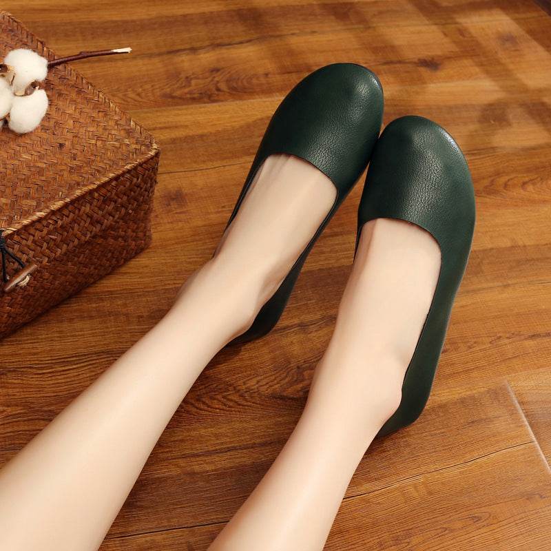 Round Toe Pumps Handmade Flats - Mubimart