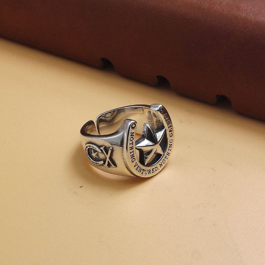 S925 Sterling Silver Pentagram Ring Men - Mubimart
