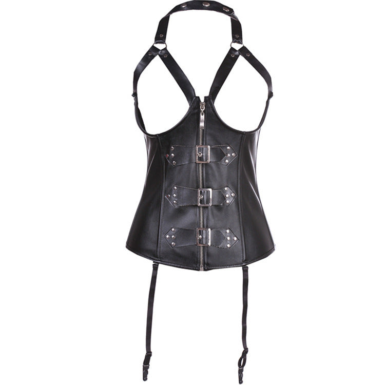 Black leather halterneck gel shapewear - Mubimart -  