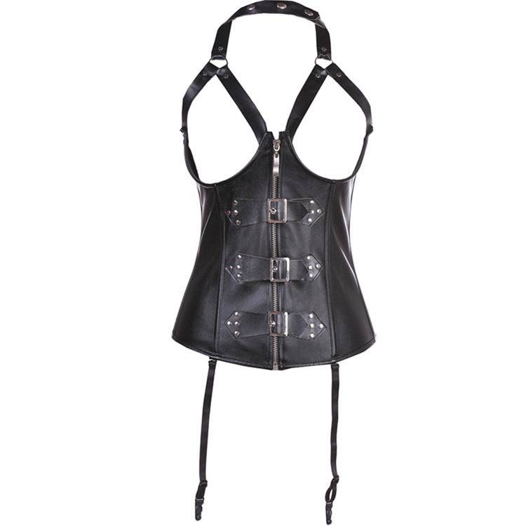 Black leather halterneck gel shapewear - Mubimart