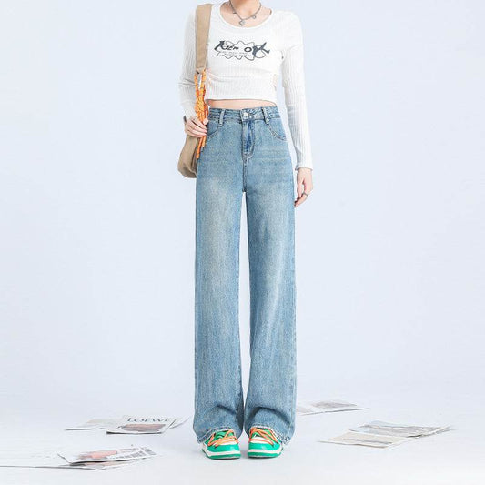 Fashionable Personalized Wide-leg Mopping Jeans For Women - Mubimart