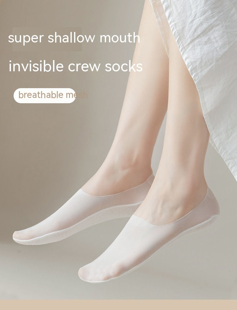 Women's Mesh Boat Socks Summer Thin Cotton Bottom Non-slip Tight Ice Silk Arbitrary Cut Women's Low Cut Invisible Socks - Mubimart -  