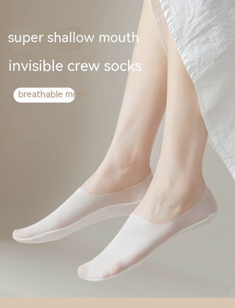 Women's Mesh Boat Socks Summer Thin Cotton Bottom Non-slip Tight Ice Silk Arbitrary Cut Women's Low Cut Invisible Socks - Mubimart