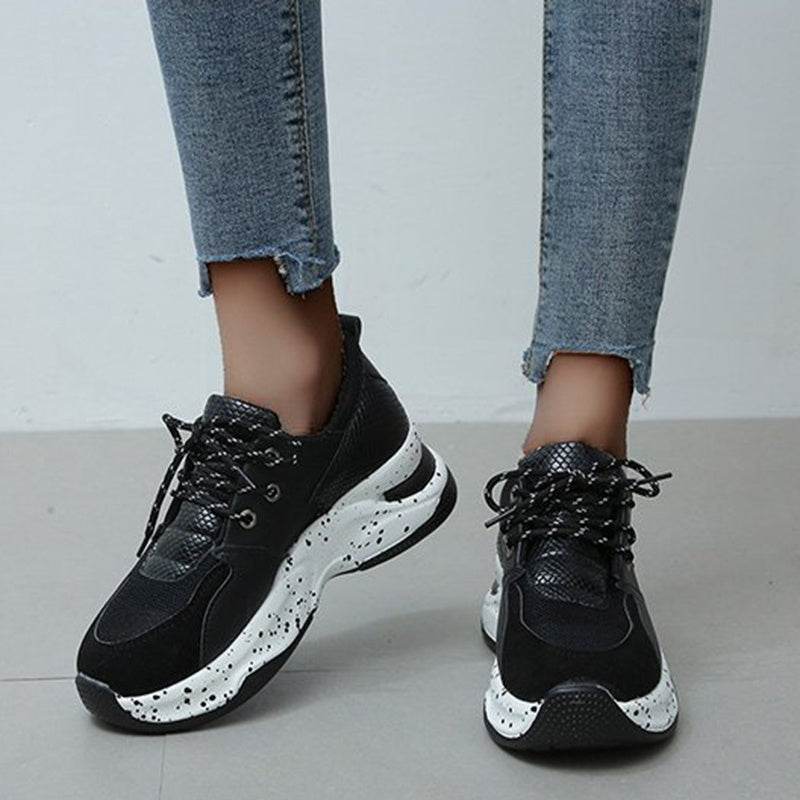 Leopard Print Sneakers Women Lace Up Walking Running Sports Shoes - Mubimart