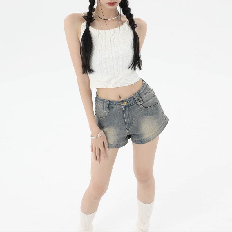 American Retro Denim Super Short Shorts Women - Mubimart
