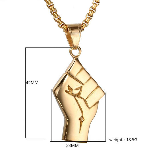 Mens Gold Fist Titanium Steel Pendant Necklace - Mubimart