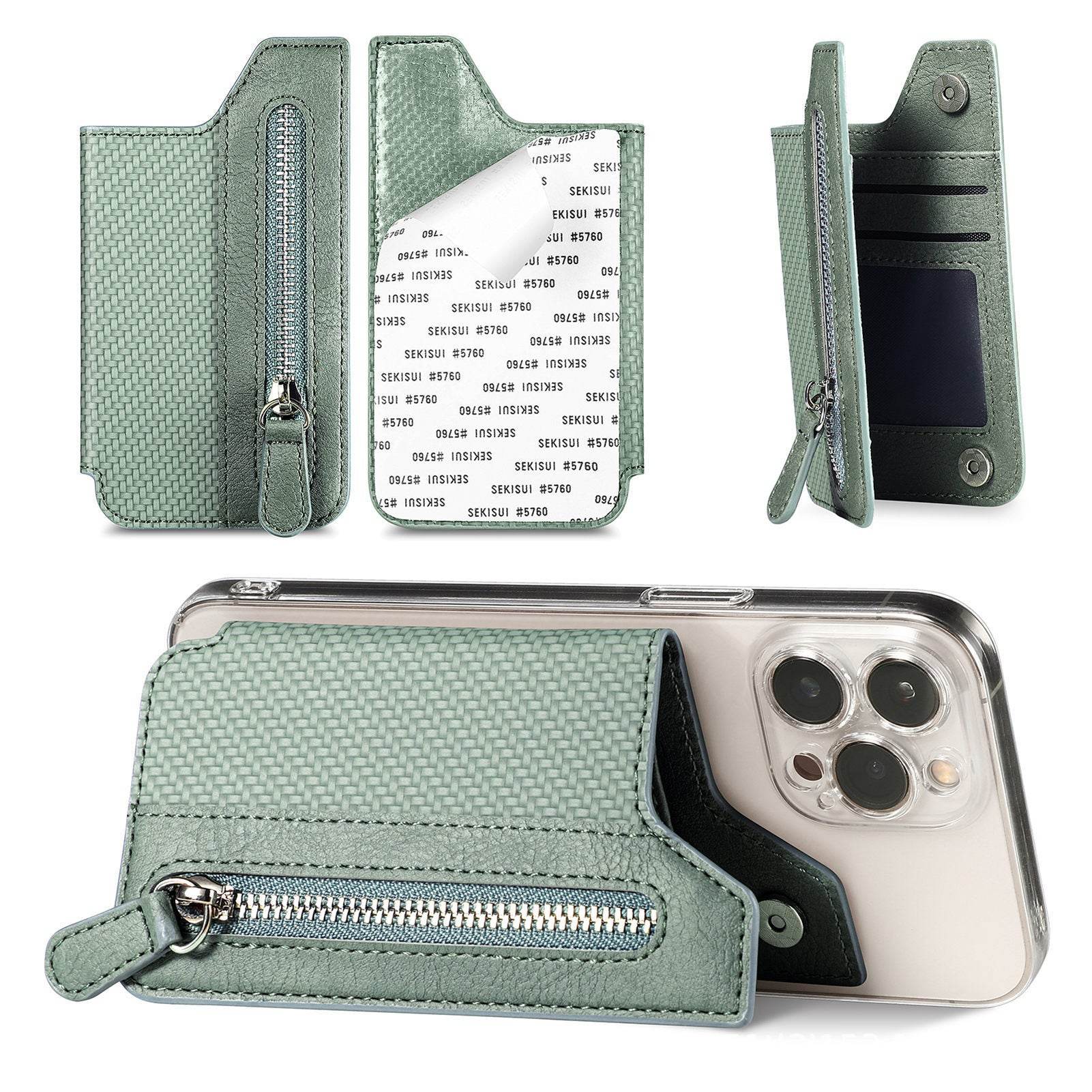 Card Holder Card Case Wallet Card Zipper Magnetic Snap Adhesive Portable Card Holder - Mubimart