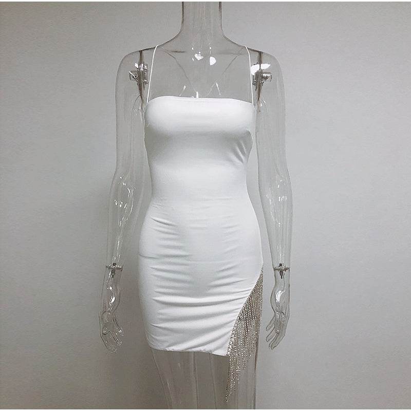 Fringe-paneled sexy camisole dress - Mubimart