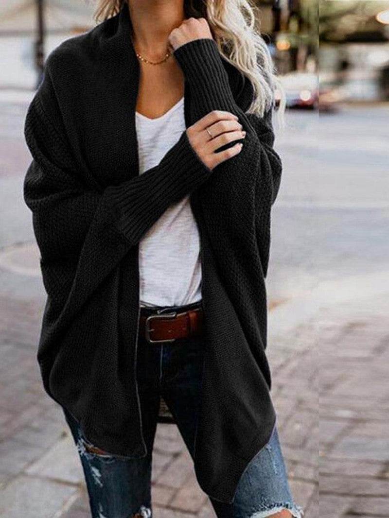 Bat Ssleeve Plus Size Knitted Cardigan Sweater - Mubimart