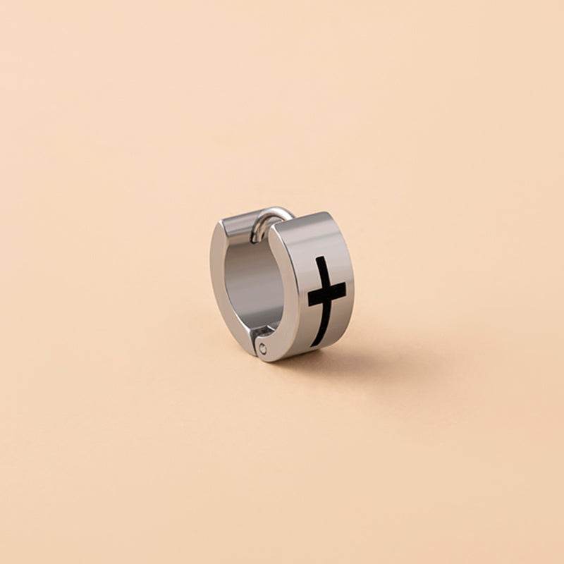 Black Silver Stainless Steel Cross Stud Earrings For Men - Mubimart