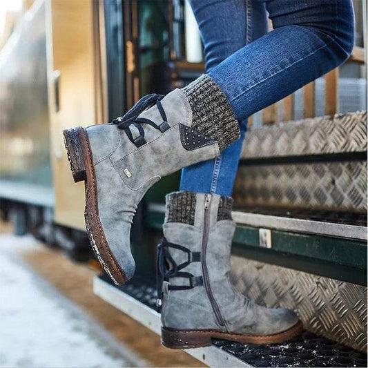 Women Winter Boots Mid-Calf Snow Boots - Mubimart